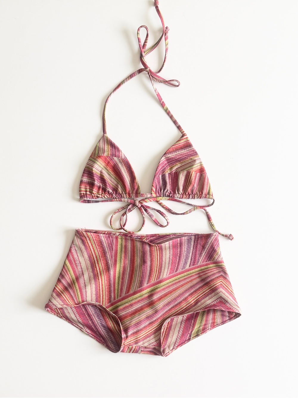 Frankies Bikini x Hailee Steinfeld SMALL retro pink striped swimsuit bikini set
